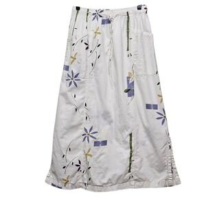Vintage 90s Kaxxis USA Womens M Maxi Skirt Floral White Drawstring Waist Cottage